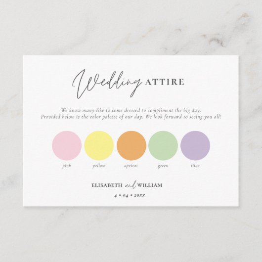 Lente Zomer Pastelkleurige Trouwkleding Informatiekaartje (Voorkant)