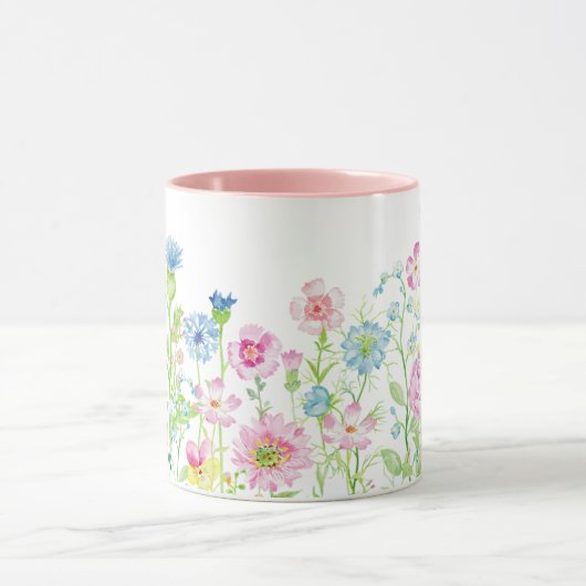 Lente zomer roze blauwe bloem weide mok (Midden)