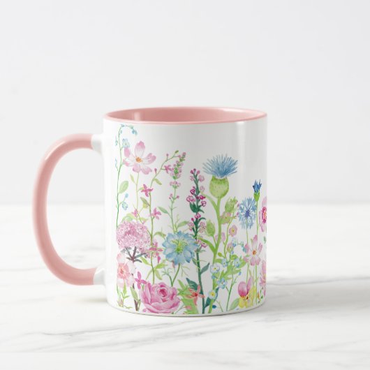 Lente zomer roze blauwe bloem weide mok (Links)