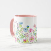 Lente zomer roze blauwe bloem weide mok (Voorkant links)