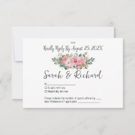 Lente Zomer Roze Bloemen Waterverf Huwelijk RSVP Kaartje