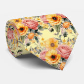 Lente Zomer Roze en Gele Bloemen Stropdas (Opgerold)