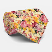 Lente Zomer Roze en Gele Bloemen Stropdas (Opgerold)