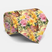 Lente Zomer Roze en Gele Bloemen Stropdas (Opgerold)