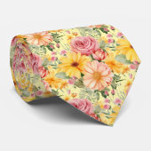 Lente Zomer Roze en Gele Bloemen Stropdas (Opgerold)