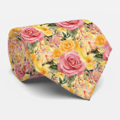 Lente Zomer Roze en Gele Bloemen Stropdas (Opgerold)