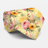 Lente Zomer Roze en Gele Bloemen Stropdas (Opgerold)