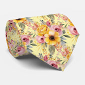 Lente Zomer Roze en Gele Bloemen Stropdas (Opgerold)