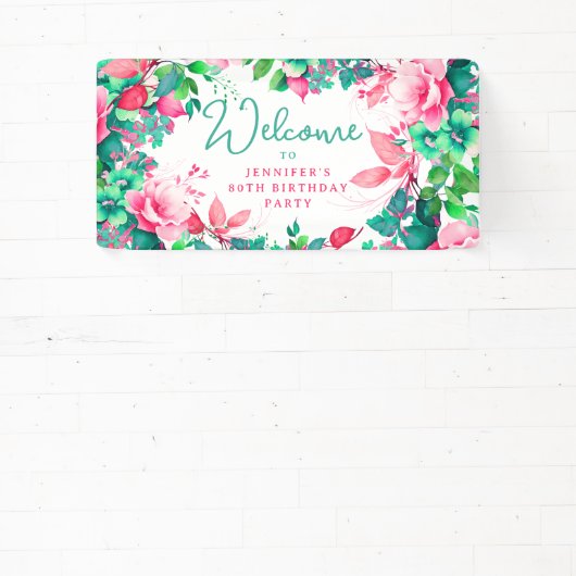 Lente Zomer Waterverf Bloemen 80ste Verjaardag Spandoek (Insitu)