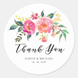 Lente Zomer Waterverf Bloemen Trouwgunst Ronde Sticker