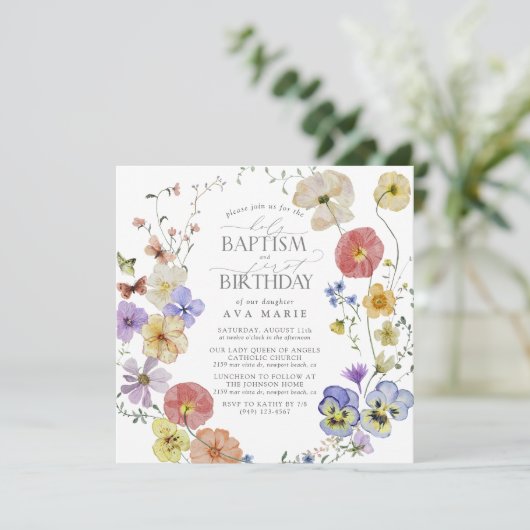 Lente Zomer Wildbloem Doop 1e Verjaardag Kaart (Staand voorkant)