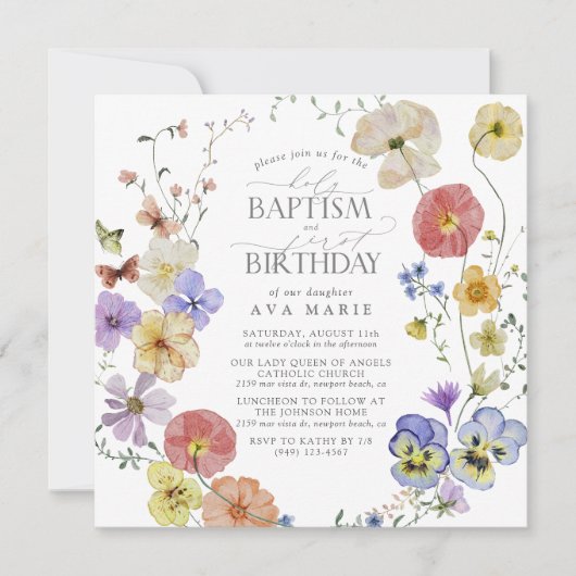 Lente Zomer Wildbloem Doop 1e Verjaardag Kaart (Voorkant)