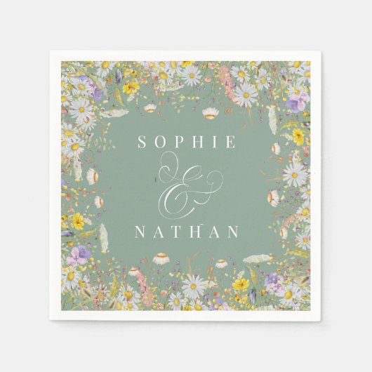 Lente Zomer Wildbloem Sage Groene Boho servetten (Voorkant)