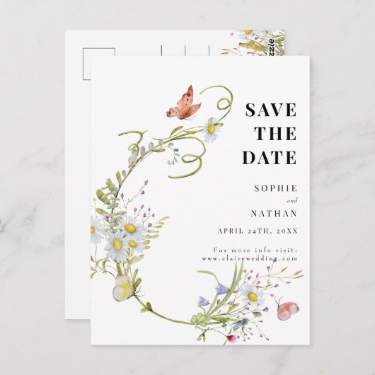 Lente zomer Wilde bloem Beige Boho Save the Date Briefkaart (Voorkant / Achterkant)