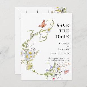 Lente zomer Wilde bloem Beige Boho Save the Date Briefkaart