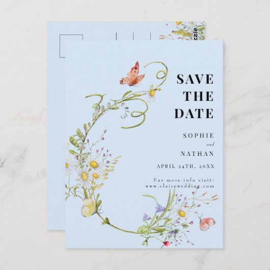 Lente zomer Wilde bloem Blauw sparen de Datum Briefkaart (Voorkant / Achterkant)
