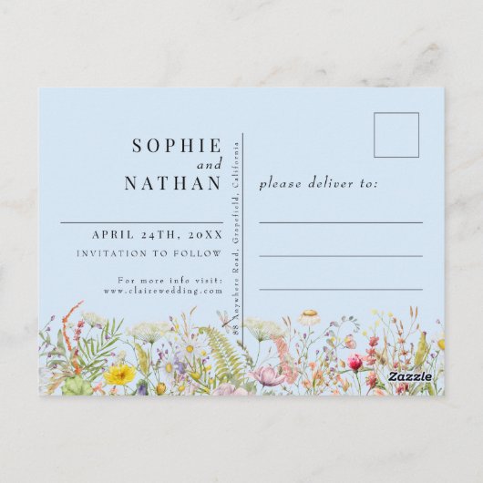 Lente zomer Wilde bloem Blauw sparen de Datum Briefkaart (Achterkant)