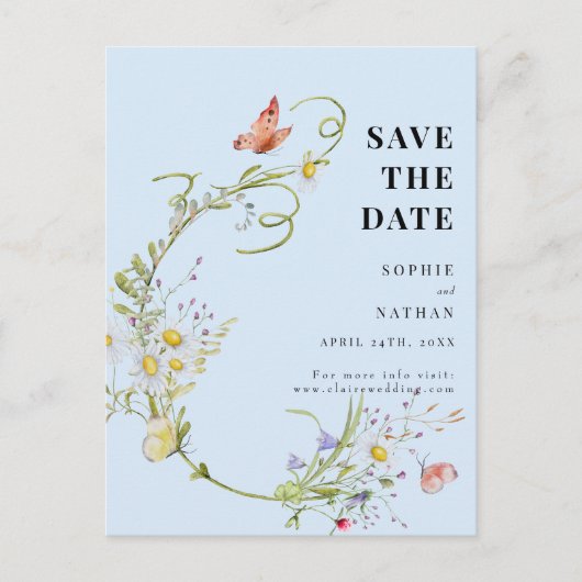 Lente zomer Wilde bloem Blauw sparen de Datum Briefkaart (Voorkant)