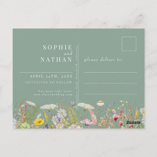 Lente zomer Wilde bloem Groen sparen de Datum Briefkaart (Achterkant)