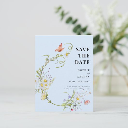 Lente Zomer Wilde Bloem Lichtblauw Bewaar de Datum Briefkaart (Staand voorkant)