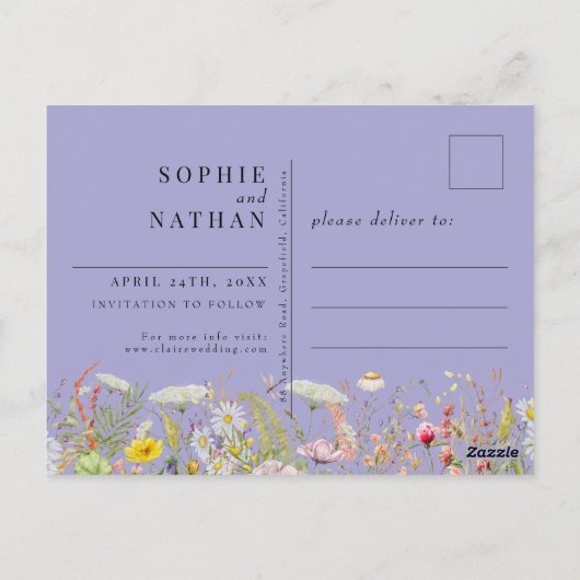 Lente zomer Wilde bloem Periwinkle sparen de Datum Briefkaart (Achterkant)