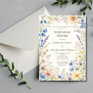 Lente Zomer Wilde Bloemen Bruiloft Rehearsal Dinne Kaart