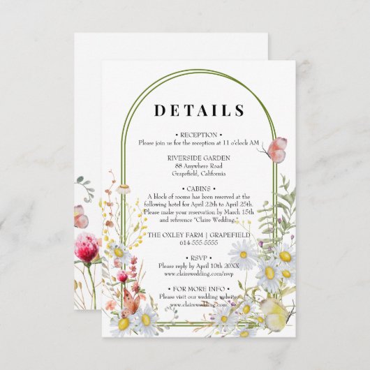 Lente zomer Wildflower Beige Boho Informatiekaartje (Voorkant / Achterkant)