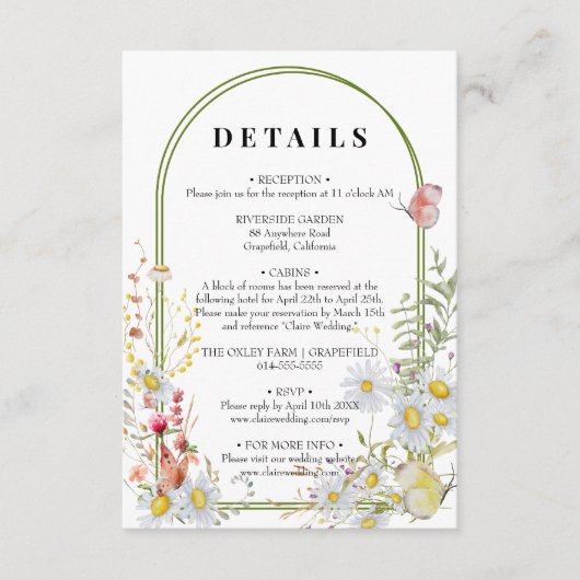 Lente zomer Wildflower Beige Boho Informatiekaartje (Voorkant)