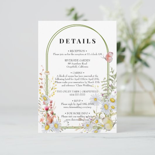 Lente zomer Wildflower Beige Boho Informatiekaartje (Staand voorkant)