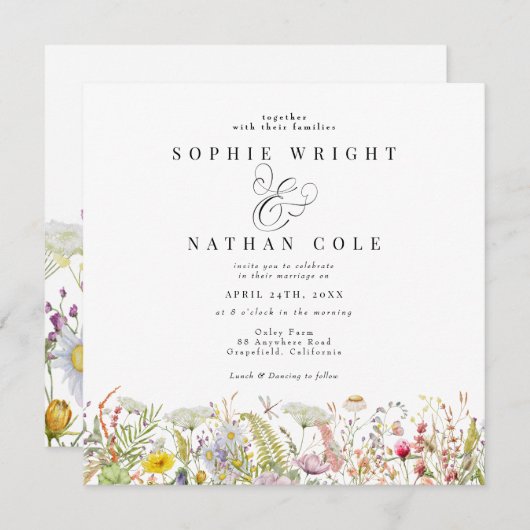 Lente zomer Wildflower Beige Boho Wedding Invit (Voorkant / Achterkant)