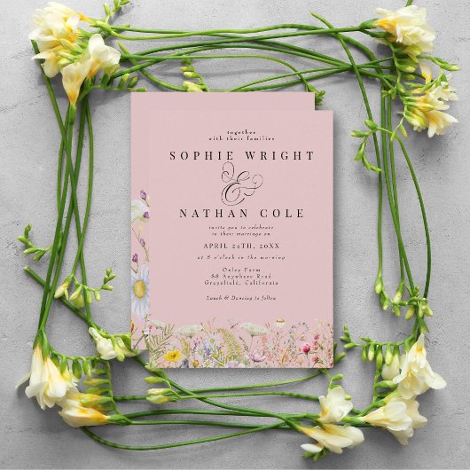 Lente zomer Wildflower Blush roze Boho Wedding Kaart