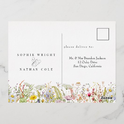 Lente Zomer Wildflower | Bruiloft Bewaar de datum Folie Uitnodiging Briefkaart (Achterkant)