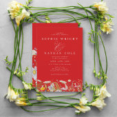 Lente zomer Wildflower Fiery Red Boho Wedding Kaart