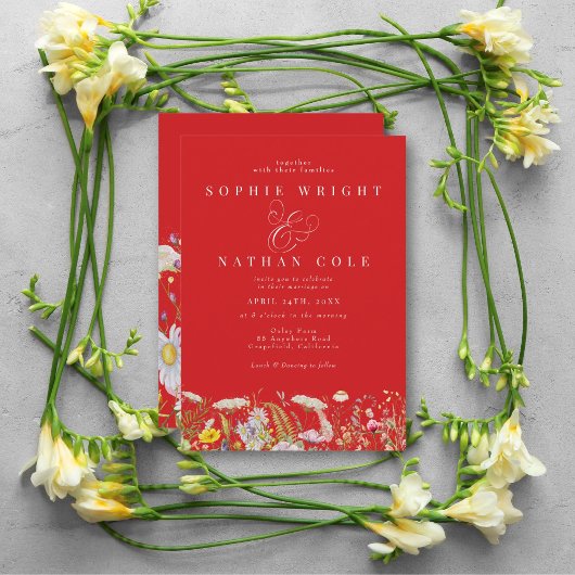 Lente zomer Wildflower Fiery Red Boho Wedding Kaart