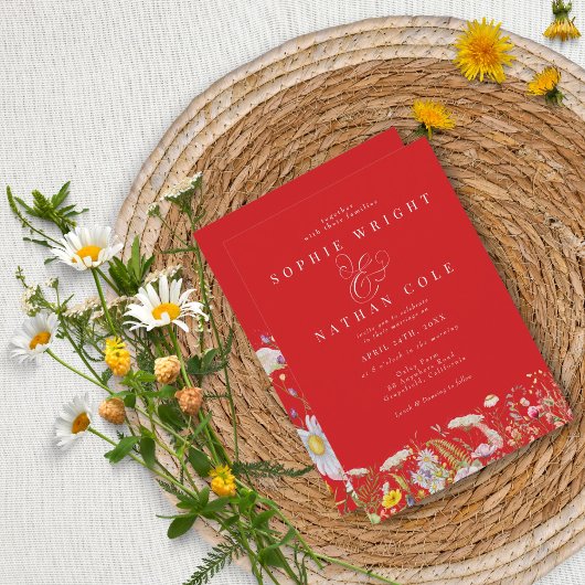 Lente zomer Wildflower Fiery Red Boho Wedding Kaart