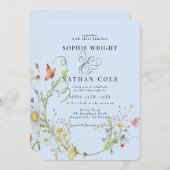 Lente zomer Wildflower Light Blue Boho Wedding Kaart (Voorkant / Achterkant)