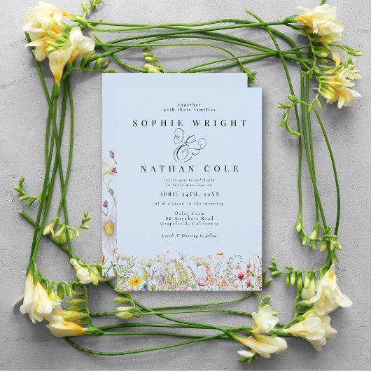 Lente zomer Wildflower Light Blue Boho Wedding Kaart