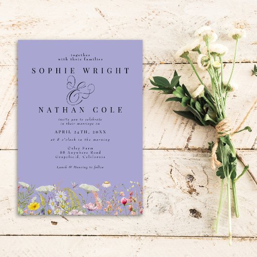 Lente zomer Wildflower Periwinkle Boho Wedding Kaart