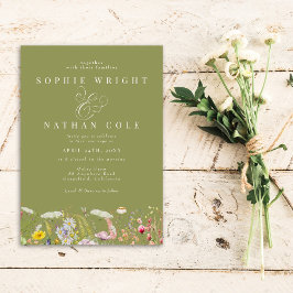 Lente zomer Wildflower Sage Green Boho Wedding Kaart