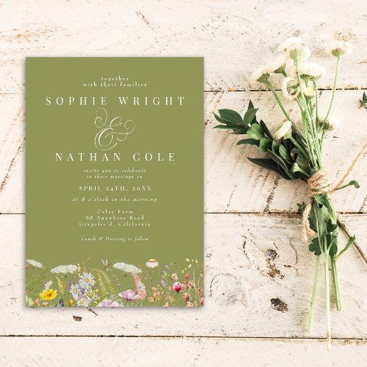 Lente zomer Wildflower Sage Green Boho Wedding Kaart