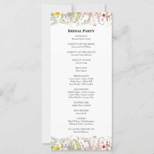 Lente Zomer Wildflower | Trouwprogramma (Achterkant)