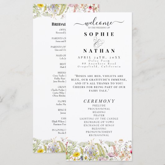 Lente Zomer Wildflower | Trouwprogramma (Voorkant / Achterkant)