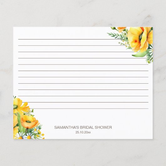 Lente zomerbloemen vrijgezellenfeest receptkaart (Achterkant)