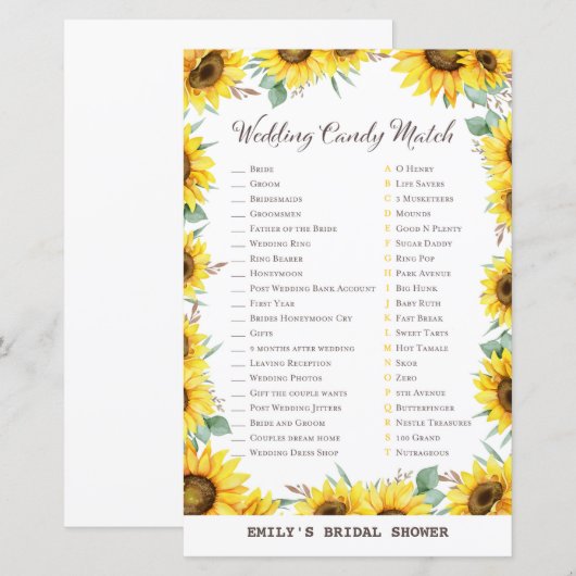 Lente Zonnebloem Bruidsdouche Spel PRINTED (Voorkant / Achterkant)