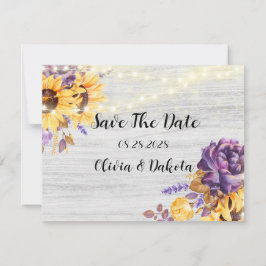 Lente Zonnebloem en Paarse Pioen Opslagdatum Save The Date