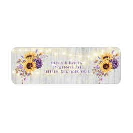 Lente Zonnebloem Paarse Pioen Bruiloft Adres Etiket