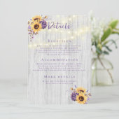 Lente Zonnebloem Paarse Pioen Bruiloft Details Kaart (Staand voorkant)