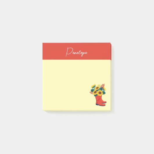 Lente Zonnebloemen en Regenlaarzen Post-it® Notes (Voorkant)