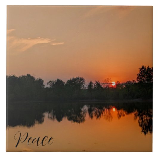 Lente zonsondergang bij het meer tegeltje (Voorkant)