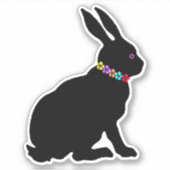 Lente Zwart Silhouet Konijn Ring van Bloemen Sticker (Voorkant)